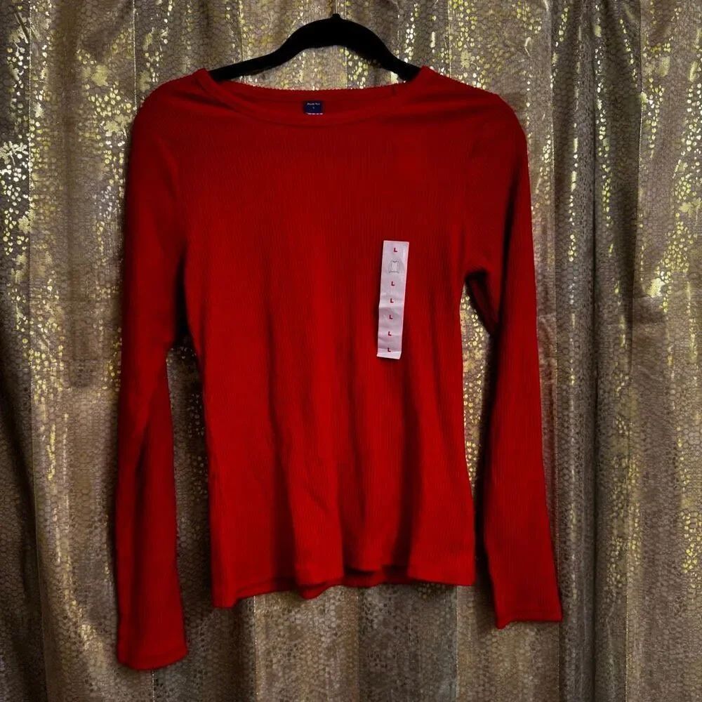 Old Navy Cherry Red Plush Rib-Knit Long-Sleeve Tee Large NWT